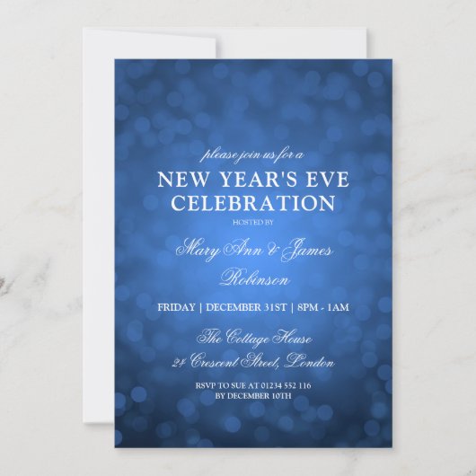 Elegante New Years Eve Navy Blue Bokeh Lights Kaart (Voorkant)