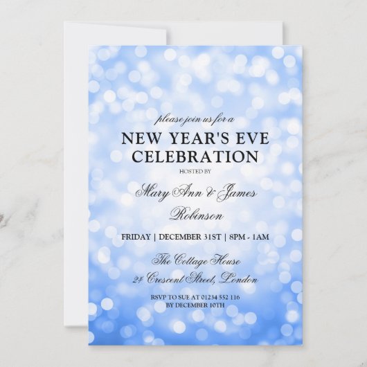 Elegante New Years Eve Navy Blue Bokeh Lights Kaart (Voorkant)