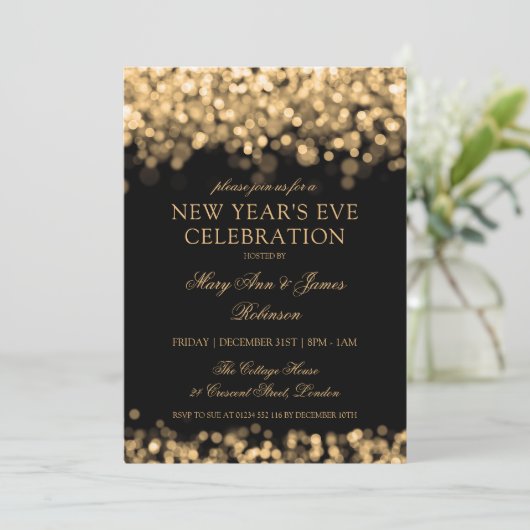 Elegante New Years Eve Party Gouden Glinsterende L Kaart (Staand voorkant)