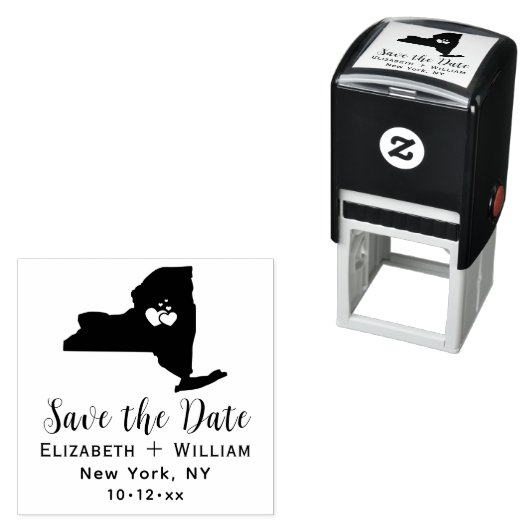 Elegante New York State Map Bruiloft Save the Date Zelfinktende Stempel (In situ)