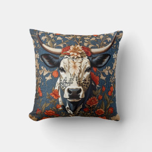 Elegante Nguni-Koe William Morris Geïnspireerd Kussen