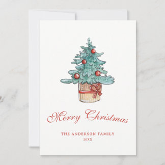 Elegante Niet-foto Watercolor Moderne Kerstboom Feestdagenkaart