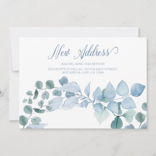 Elegante nieuwe adres eucalyptusbladeren verhuizen aankondiging (Voorkant)