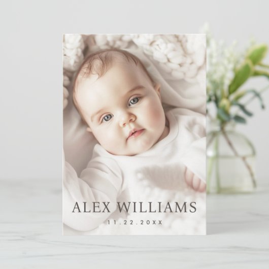 Elegante nieuwe baby aankondiging foto dank u kaar (Staand voorkant)