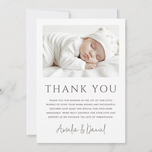 Elegante nieuwe baby aankondiging foto dank u kaar (Achterkant)
