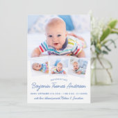 Elegante nieuwe baby gepersonaliseerd 4 foto colla aankondiging (Staand voorkant)