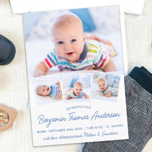 Elegante nieuwe baby gepersonaliseerd 4 foto colla aankondiging