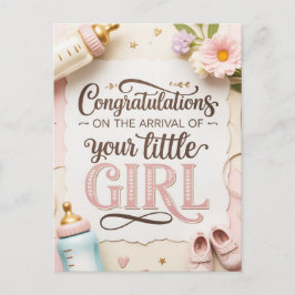 Elegante nieuwe babymeisjesgroet briefkaart