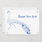 Elegante Nieuwjaar blanco kaart in pauw blauw, gro (Voorkant)