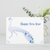 Elegante Nieuwjaar blanco kaart in pauw blauw, gro (Staand voorkant)