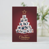 Elegante Nieuwjaar & Kerstboom 15 Familie Foto Bedankkaart (Staand voorkant)