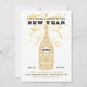 Elegante Nieuwjaars Champagne Feest Uitnodiging (Voorkant)