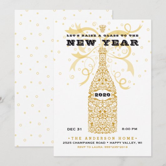 Elegante Nieuwjaars Champagne Feest Uitnodiging (Voorkant / Achterkant)