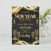 Elegante Nieuwjaarsfeest Uitnodigingen – Goud &  (Staand voorkant)