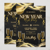 Elegante Nieuwjaarsfeest Uitnodigingen – Goud &  (Voorkant / Achterkant)