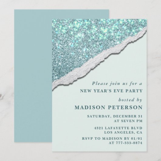 Elegante nieuwjaarsuitnodiging Glam Glitter Kaart (Voorkant / Achterkant)