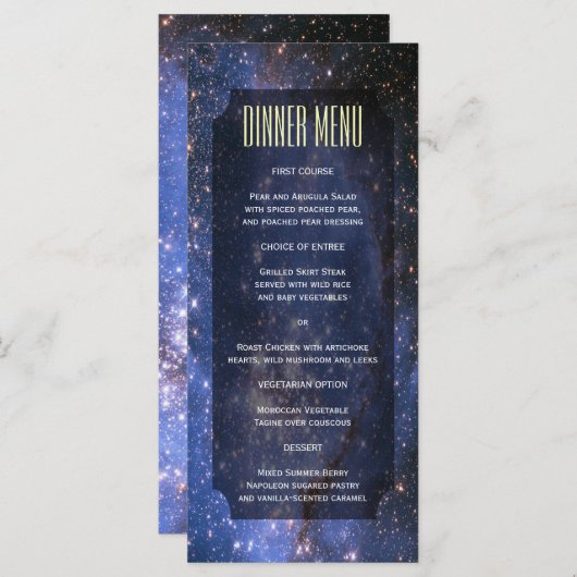 Elegante Night Sky / Space Theme Slim Dinner Menu (Voorkant / Achterkant)