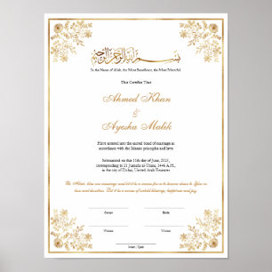 Elegante Nikkah-certificaat Moslim Islamitisch Huw Poster