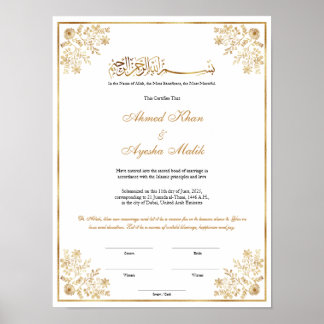 Elegante Nikkah-certificaat Moslim Islamitisch Huw Poster