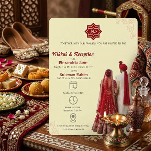 Elegante Nikkah- en ontvangstislamitische bruiloft Kaart
