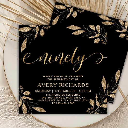 Elegante Ninety Goud Schrift Zwart 90ste Verjaarda Kaart