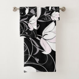 Elegante Noir Floral Swirl Bad Handdoek