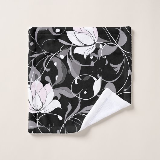 Elegante Noir Floral Swirl Bad Handdoek (Wasdoekje)