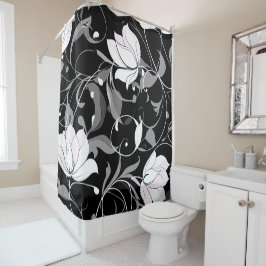 Elegante Noir Floral Swirl Douchegordijn