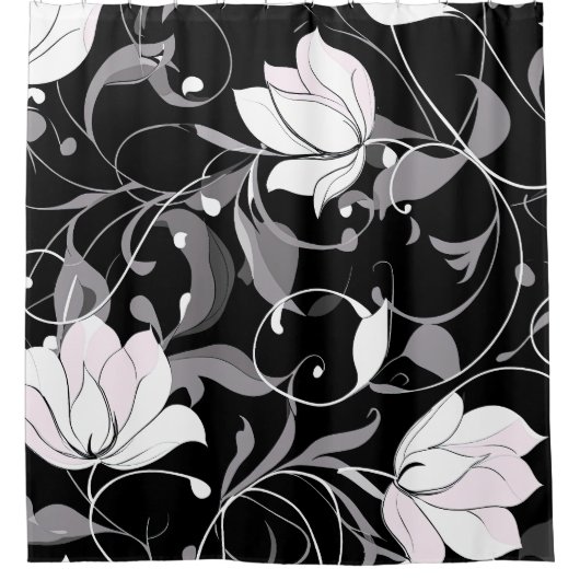 Elegante Noir Floral Swirl Douchegordijn (Voorkant)