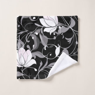 Elegante Noir Floral Swirl Washandje
