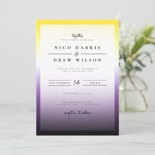 Elegante Nonbinary Pride Bruiloft Kaart (Staand voorkant)