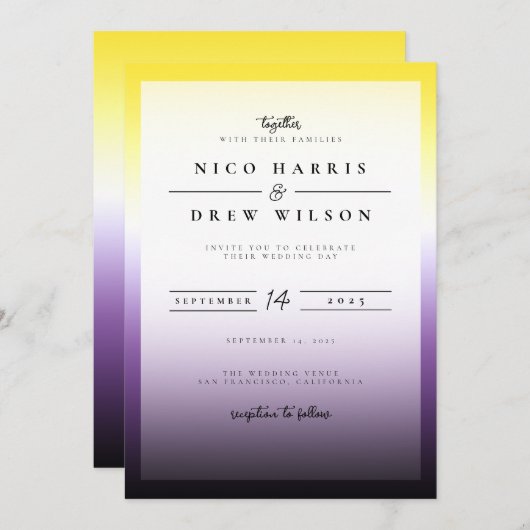 Elegante Nonbinary Pride Bruiloft Kaart (Voorkant / Achterkant)