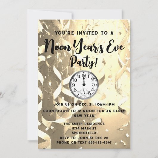 Elegante Noon Year's Eve Party uitnodiging (Voorkant)