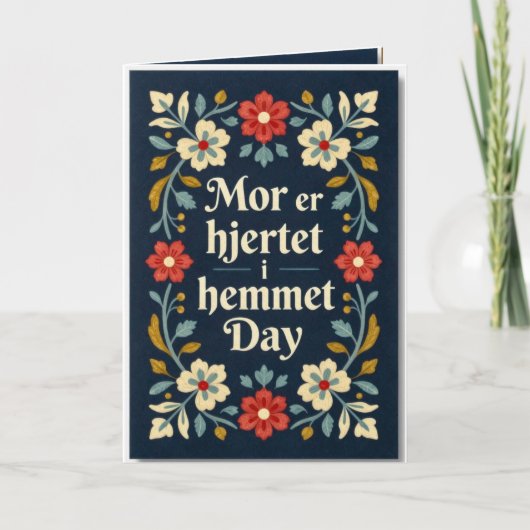Elegante Noorse Rosemaling Moederdag Kaart (Voorkant)