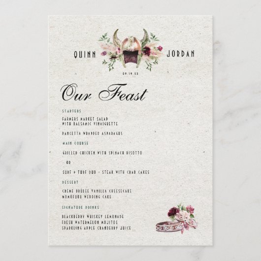 Elegante Noorse Viking-huwelijksmenu Menu (Voorkant)