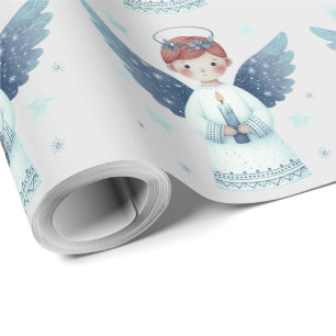 Elegante Nordic Christmas Angel met een kaars Cadeaupapier