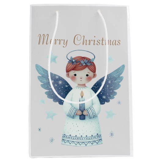 Elegante Nordic Christmas Angel met een kaars Medium Cadeauzakje (Voorkant)