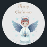Elegante Nordic Christmas Angel met een kaars Ronde Sticker<br><div class="desc">Elegante Nordic Christmas Angel met een Kaars Classic Ronde Sticker.</div>