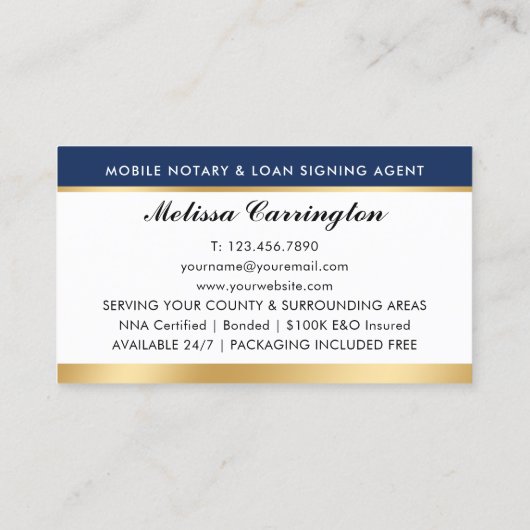 Elegante Notaris Lening Signing Agent Goud Navy Bl Visitekaartje (Achterkant)