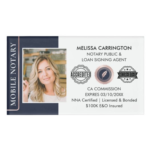 Elegante notaris Openbaar Midnight Blue Roos Gold Naambadge (Voorkant)