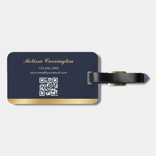 Elegante notaris openbare foto goud donkerblauw bagagelabel (Achterkant horizontaal)
