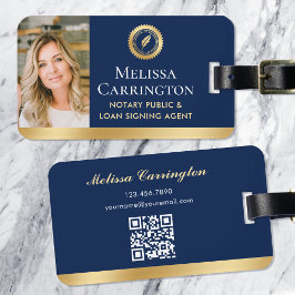 Elegante Notaris Openbare Foto Goud Marine Blauw Bagagelabel