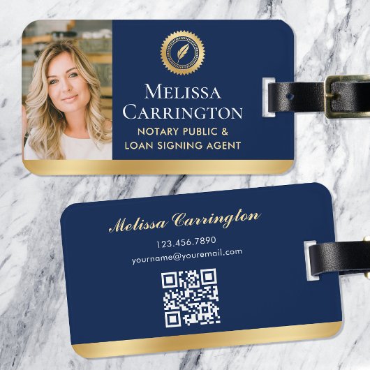 Elegante Notaris Openbare Foto Goud Marine Blauw Bagagelabel