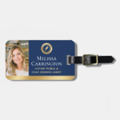 Elegante Notaris Openbare Foto Goud Marine Blauw Bagagelabel (Voorkant horizontaal)