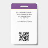 Elegante Notaris Openbare Foto ID Badge | Paars (Achterkant)