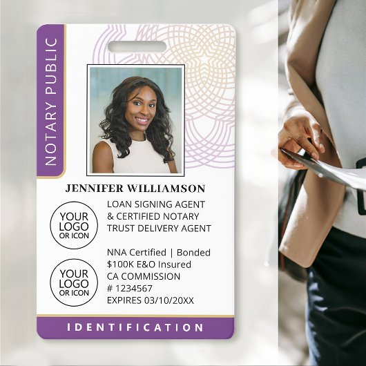 Elegante Notaris Openbare Foto ID Badge | Paars