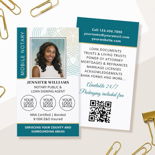 Elegante Notaris Openbare Foto QR Code Teal Visitekaartje
