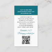 Elegante Notaris Openbare Foto QR Code Teal Visitekaartje (Achterkant)