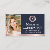 Elegante Notaris Openbare Foto QR Roos Goud Donker Visitekaartje (Voorkant)