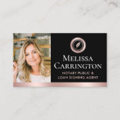 Elegante Notaris Openbare Foto QR Roos Goud Zwart Visitekaartje (Voorkant)